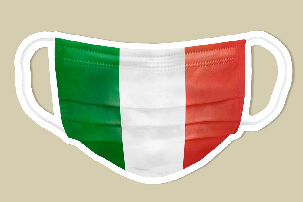 Italian flag pattern on a face mask sticker with a white border