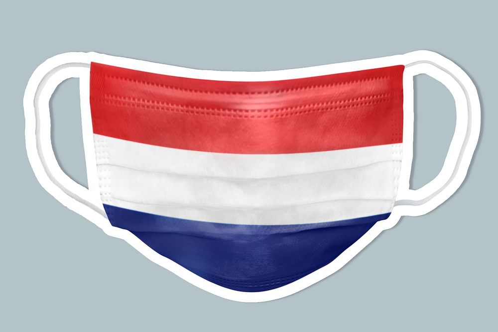 Dutch flag pattern on a face mask sticker with a white border
