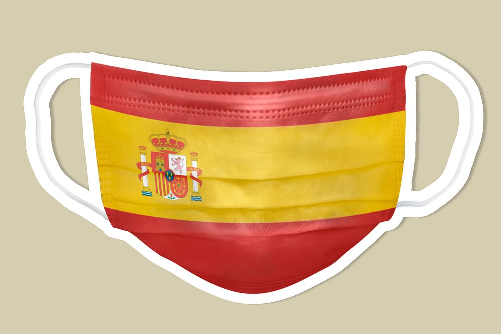 Spanish flag pattern on a face mask sticker with a white border