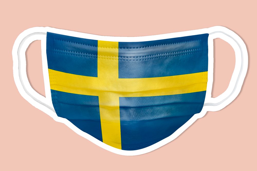 Swedish flag pattern on a face mask sticker with a white border