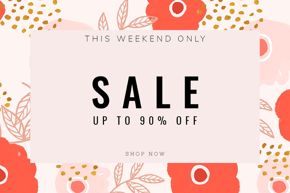 Sale up to 90% off text promotion floral frame psd