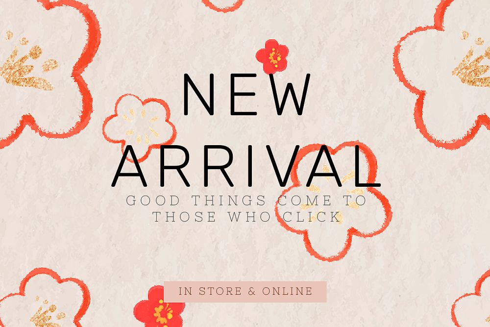 New arrival text floral background psd