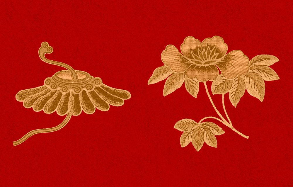 Gold red Chinese art flower clipart collection