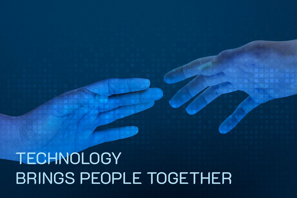 Blue reaching hands psd smart technology template