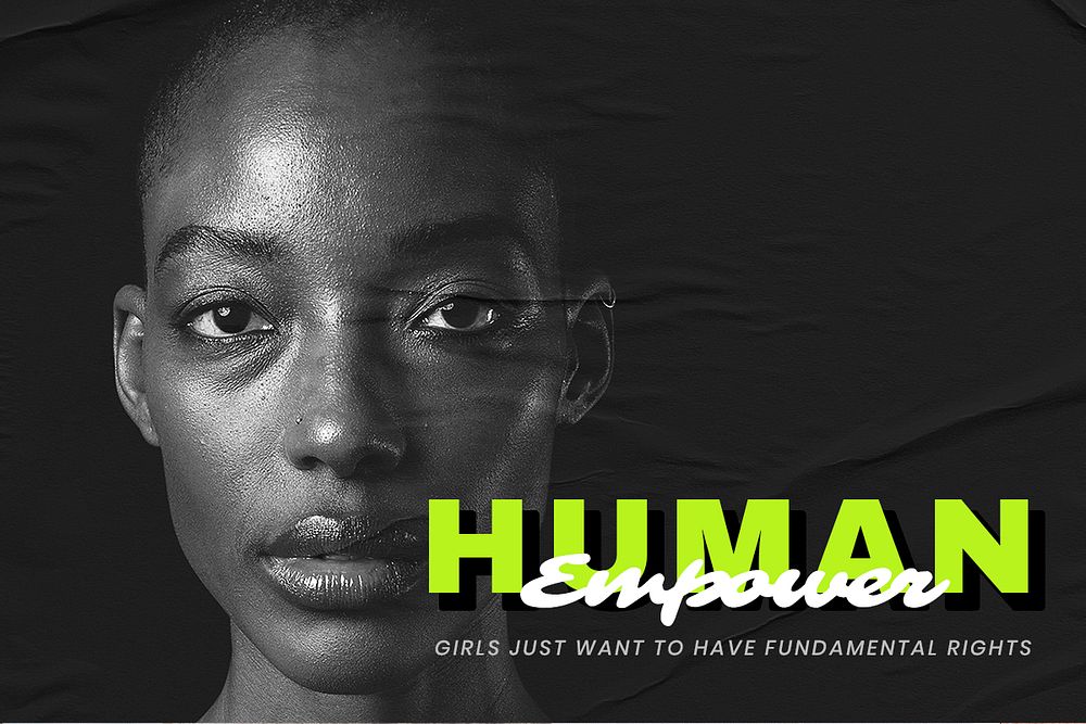 'Human Empower' psd African woman on ripped paper media remix