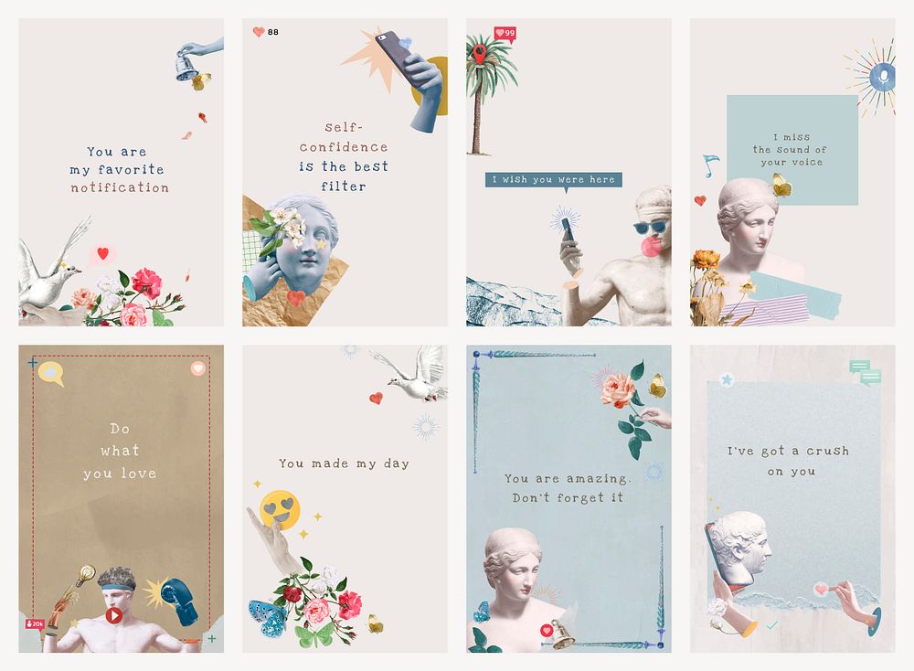 Aesthetic love quotes psd template neo-renaissance remixed media set