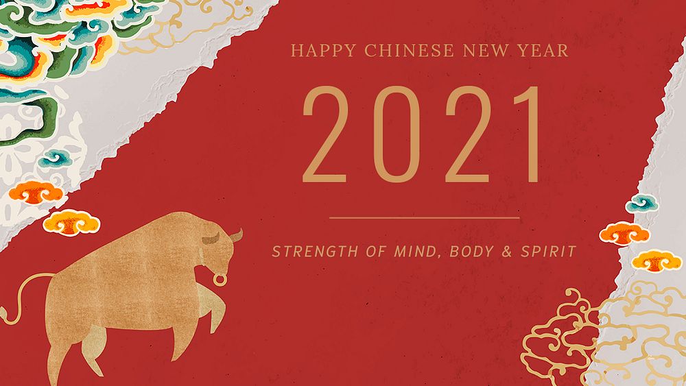2021 Chinese Ox Year psd red banner