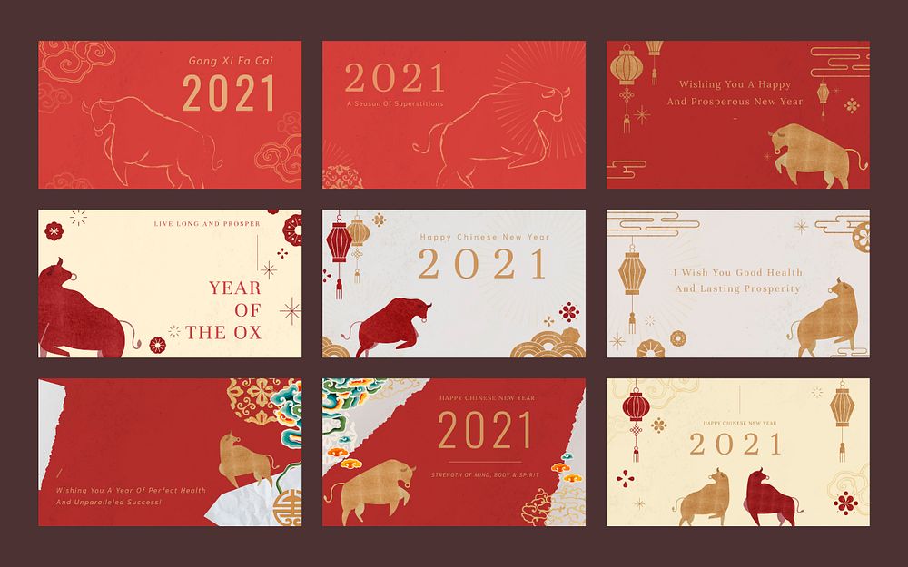 Chinese New Year psd template greeting 2021 banner set