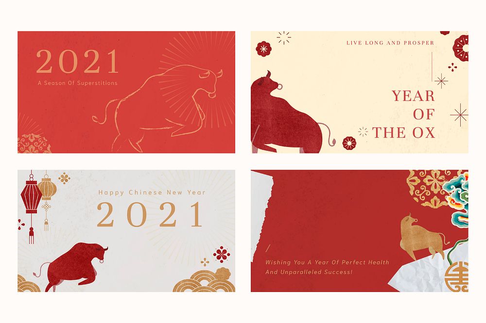 2021 Chinese Ox Year psd editable banners collection