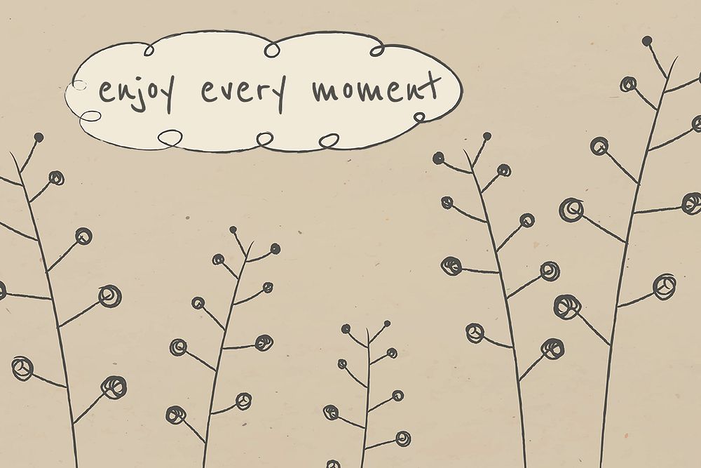 Motivational quote editable template psd with doodle plant enjoy every moment