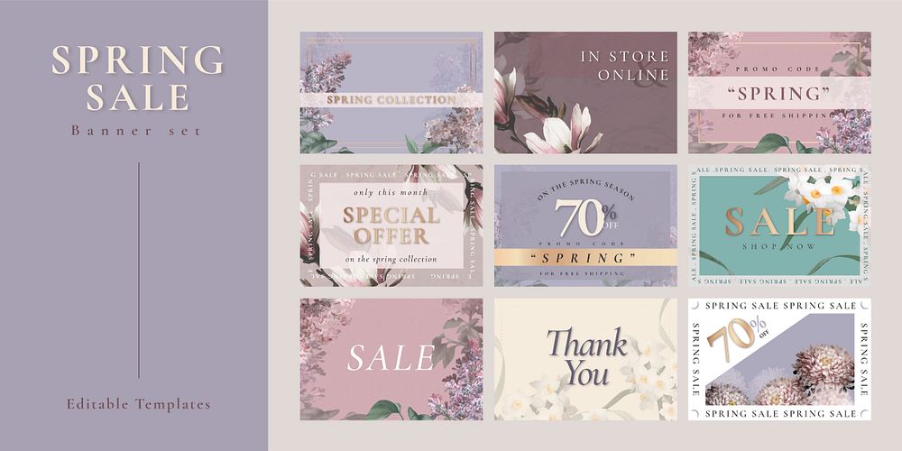 Editable template psd spring sale banner set