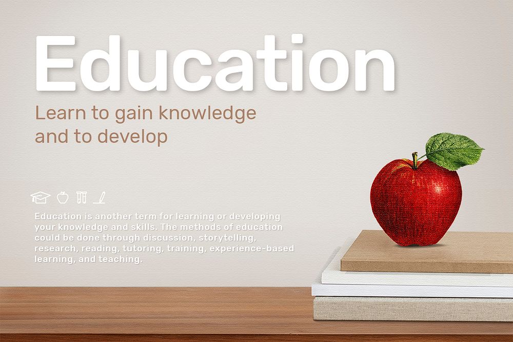 Education template psd with apple on book stack
