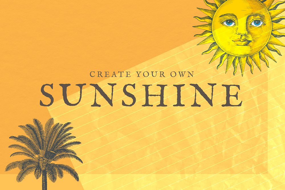 Summer template psd with sun and palm tree mixed media, remixed from public domain artworks