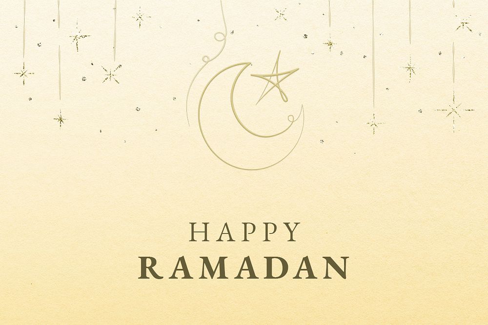 Ramadan editable banner template psd with crescent moon on yellow background