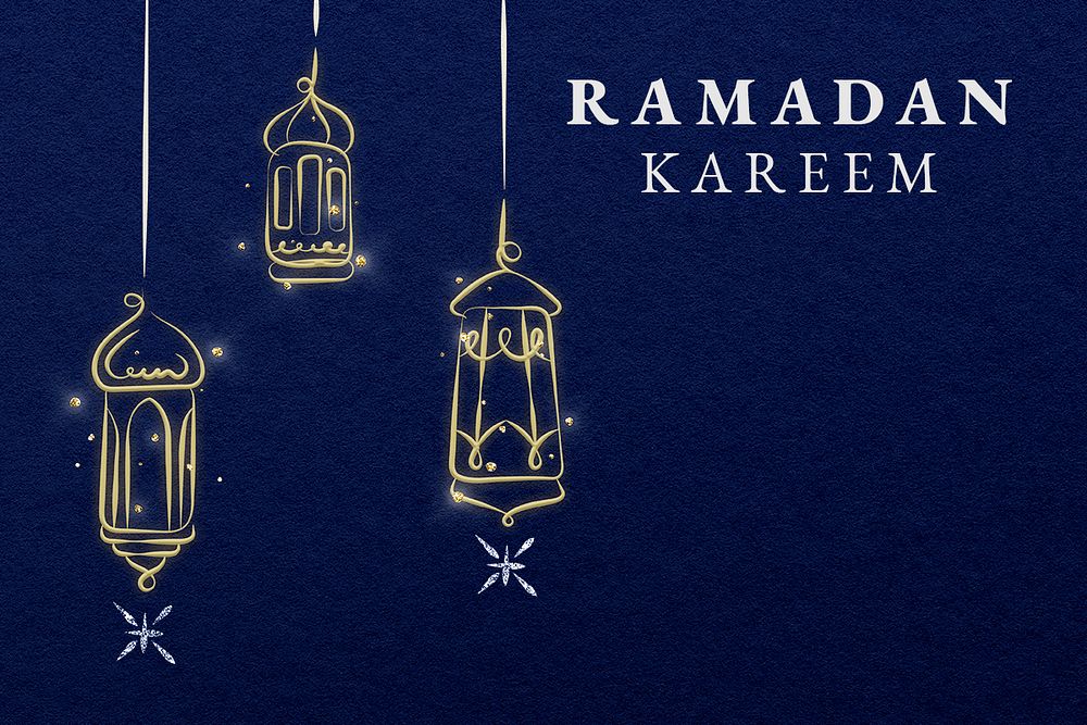 Editable ramadan banner template psd with lanterns on blue background
