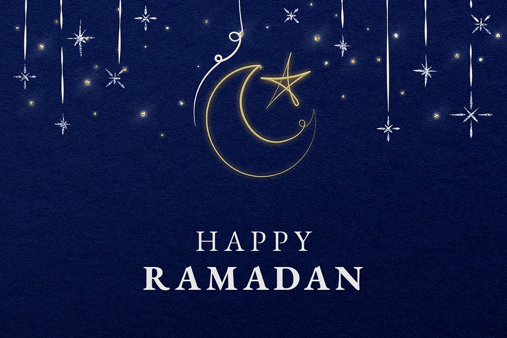 Editable ramadan banner template psd with crescent moon on blue background