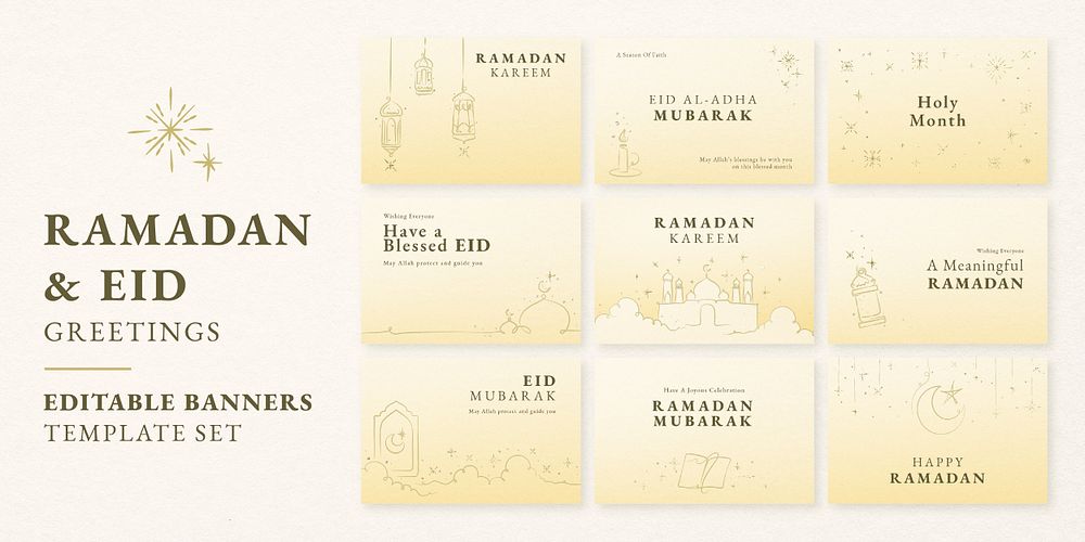 Ramadan greeting banner template psd set
