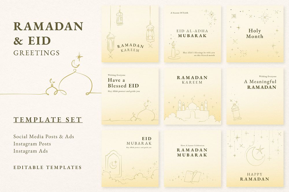 Ramadan template psd set for social media post
