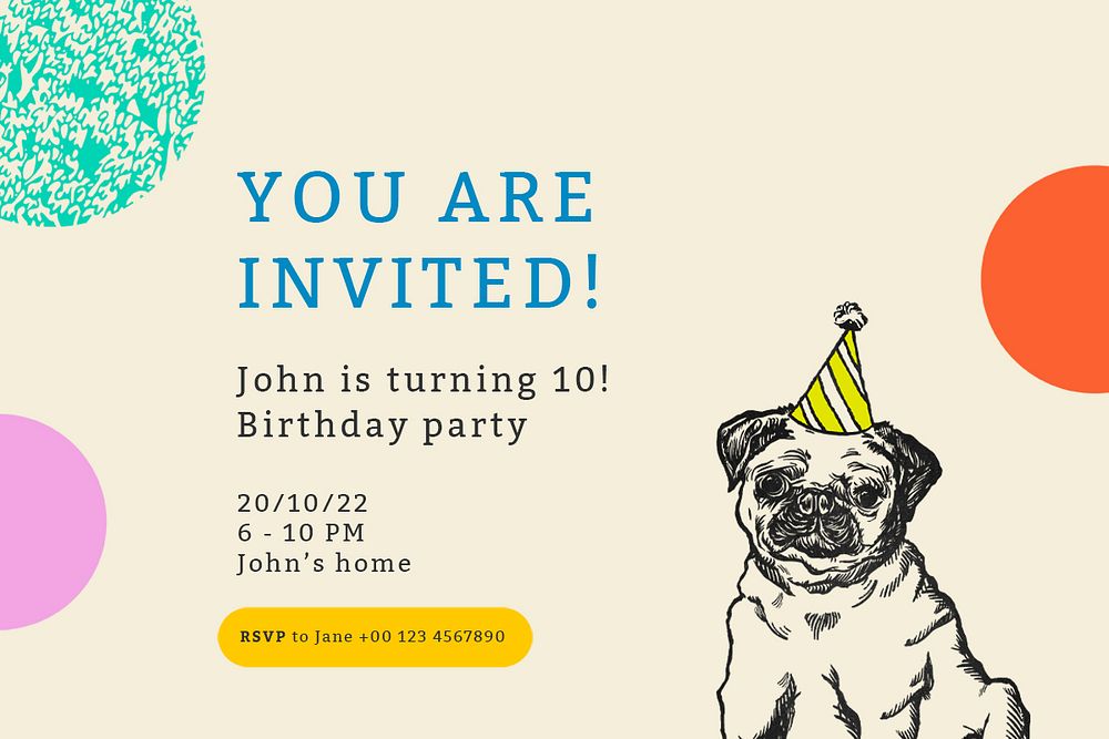 Birthday invitation banner template psd in cute puppy theme