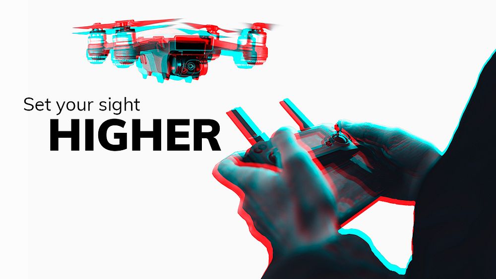 Drone technology psd banner template double color exposure effect