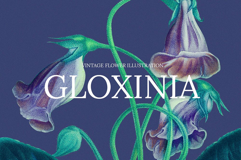 Vintage floral template psd illustration with gloxinia background