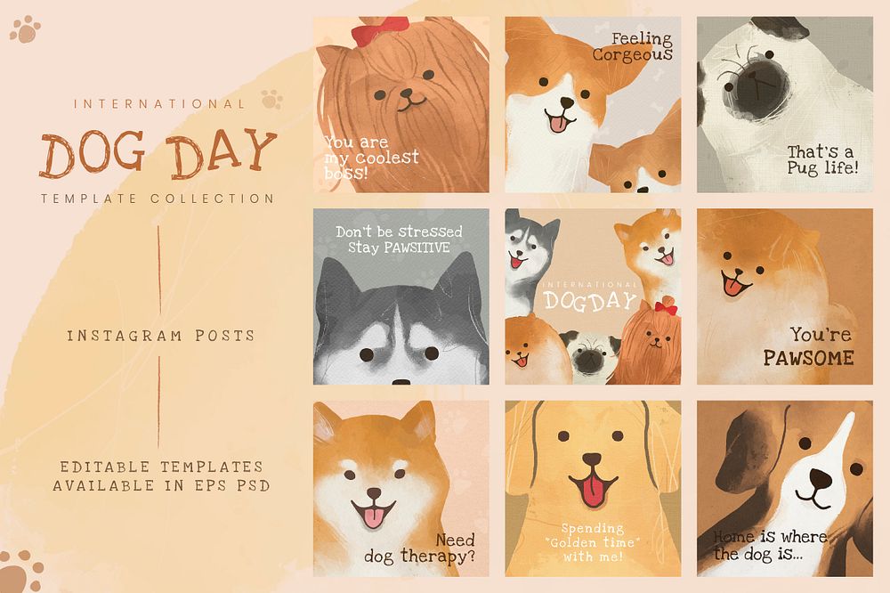 International dog day template psd social media post set