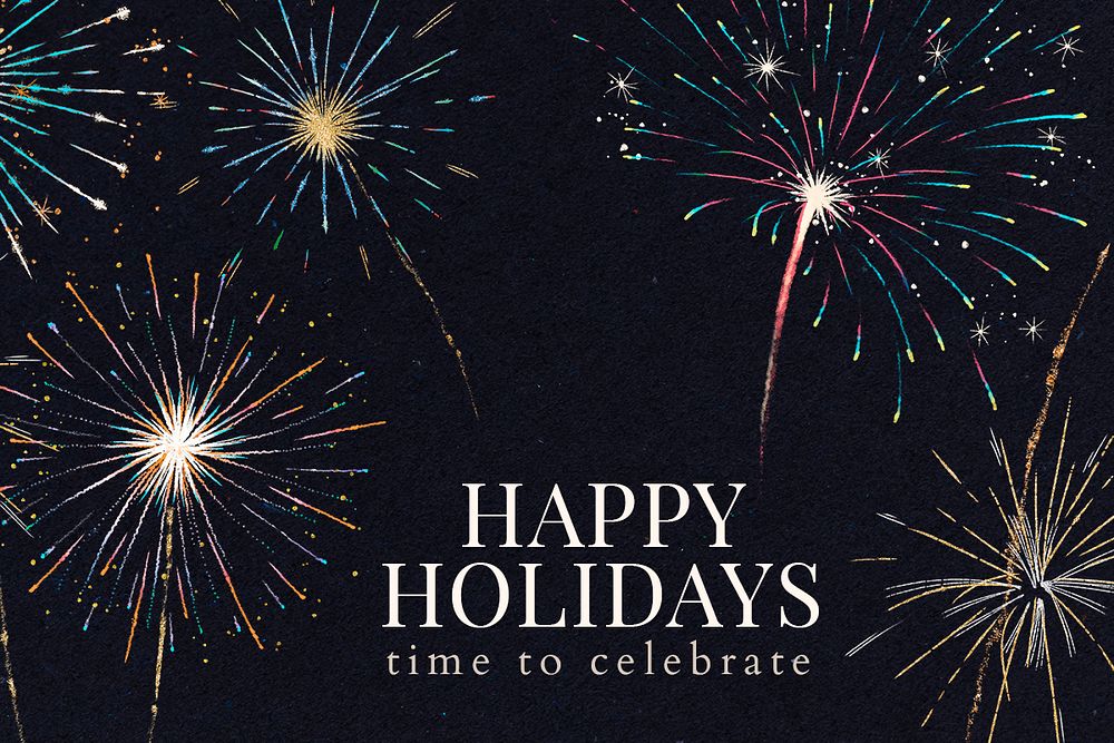 Happy holidays banner template psd with editable text and festive fireworks