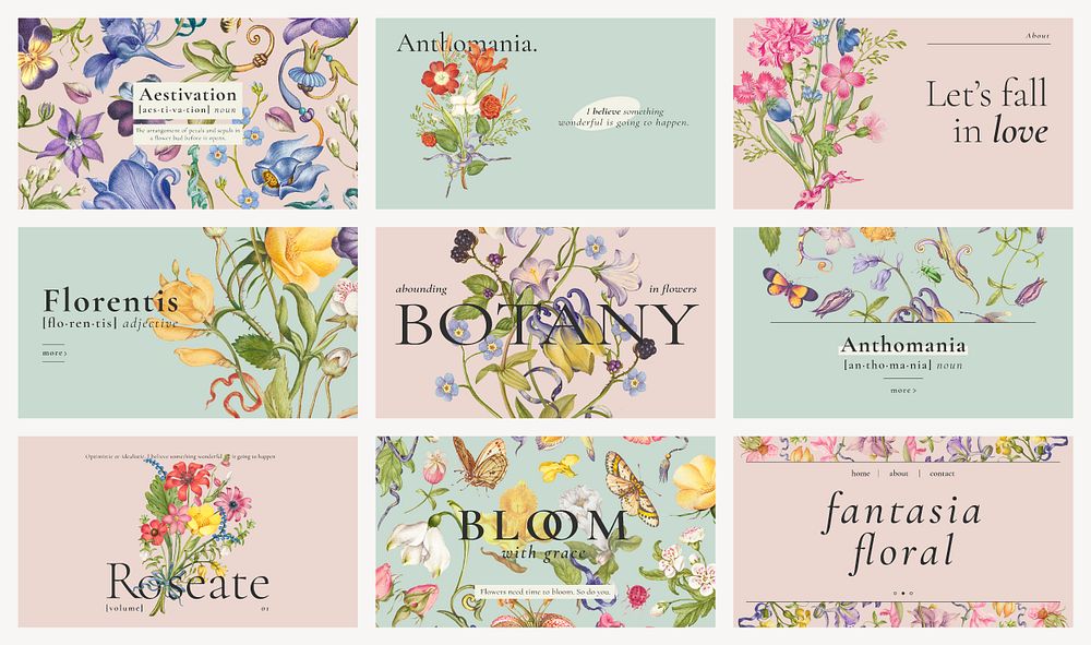 Editable aesthetic floral template psd blog banner set