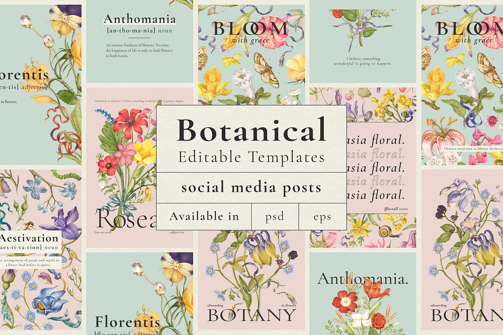 Editable beautiful floral template psd ad poster set