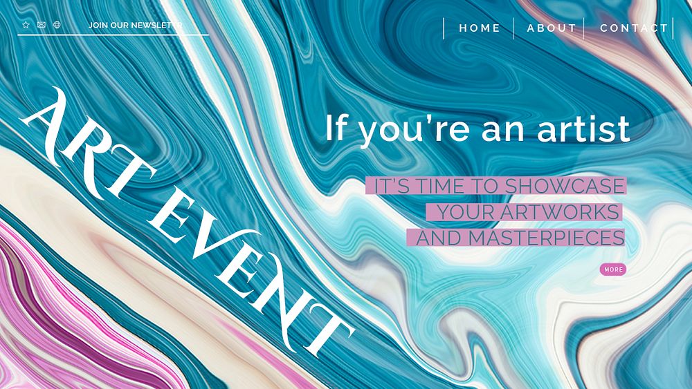 Liquid marble banner template psd with art event text