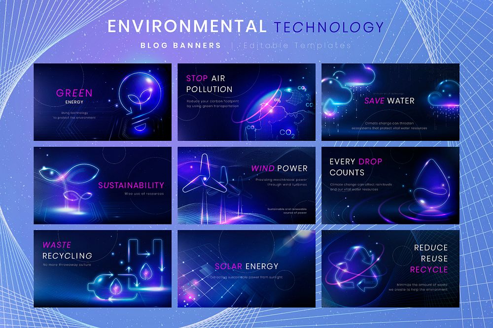 Environmental technology banner template psd set