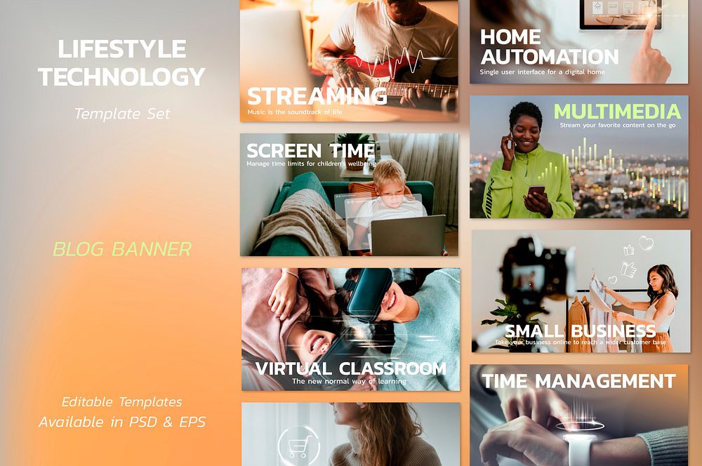 Lifestyle technology template psd for blog banner collection