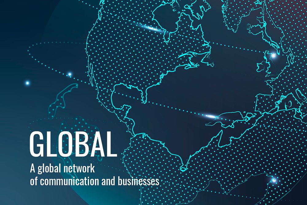 Global network technology template psd in dark blue tone