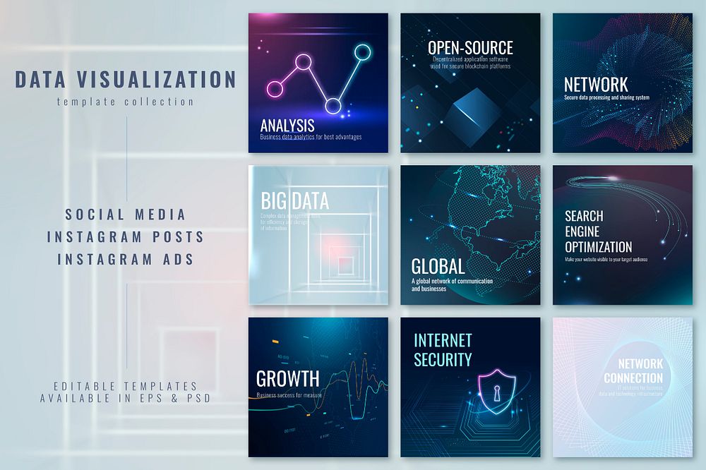 Data visualization technology template psd set