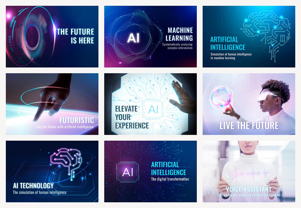 Futuristic AI technology template psd disruptive technology blog banners set