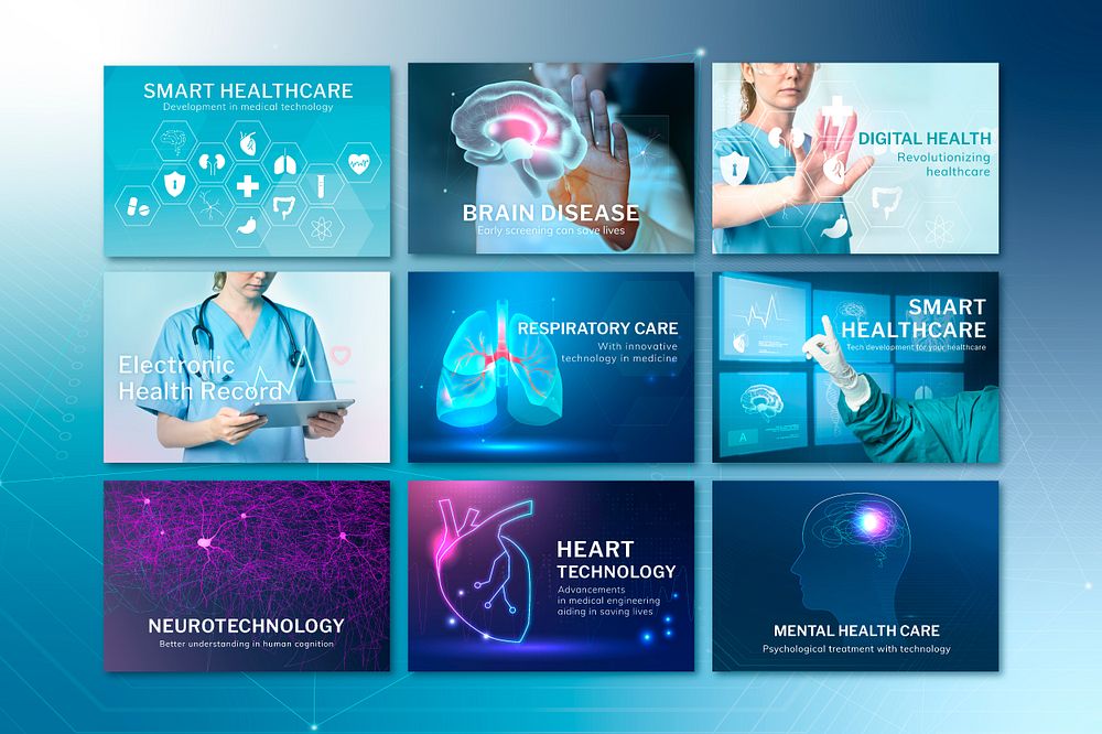 Healthcare technology editable template psd digital remix set