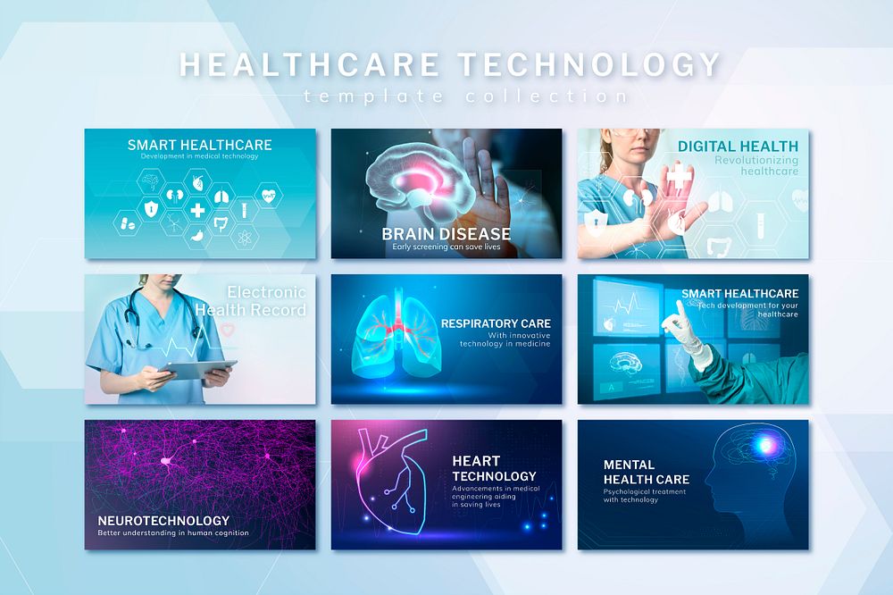 Healthcare technology editable template psd digital remix set