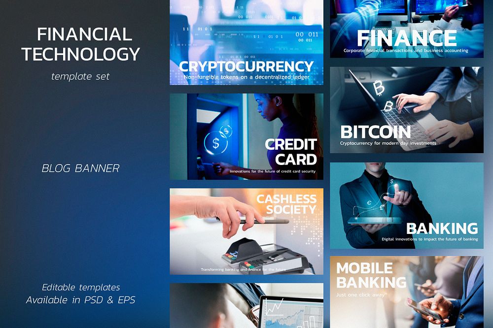 Financial technology template psd set for blog banner post