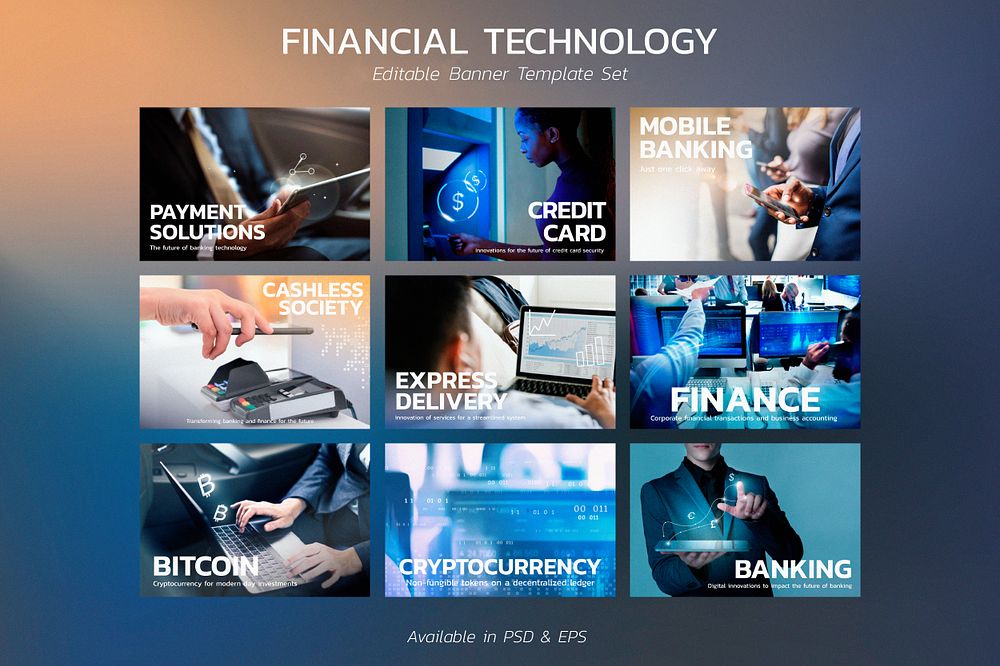 Financial technology template psd set for social media