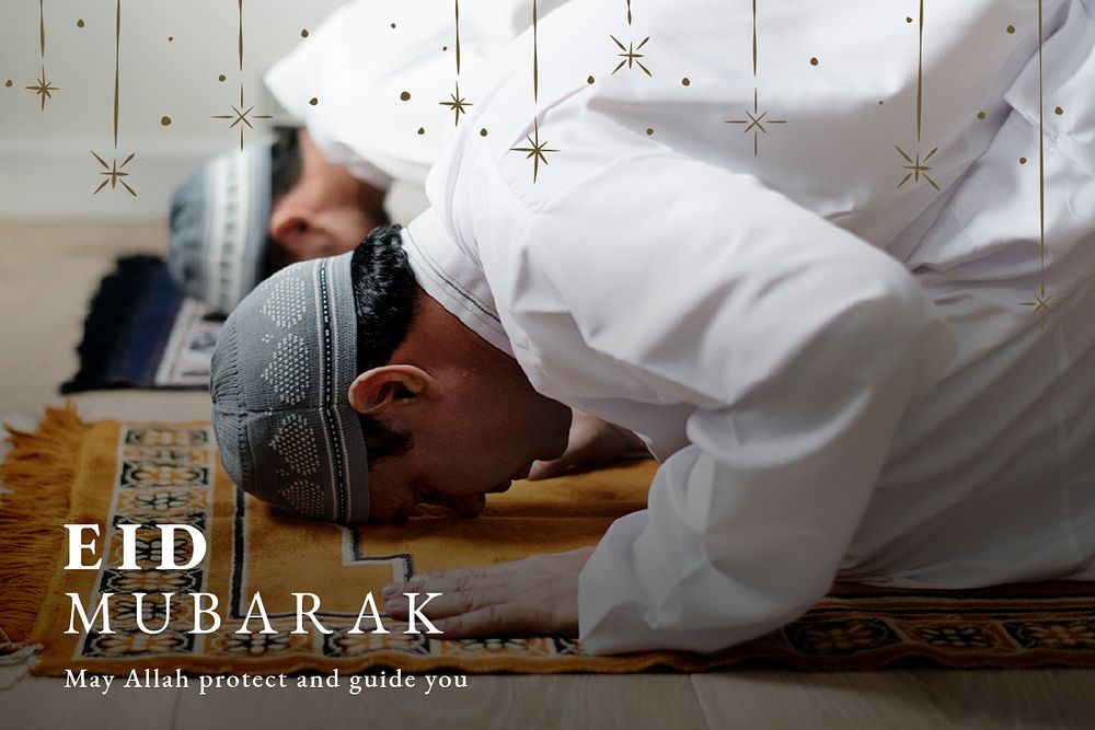 Eid Mubarak banner template psd with Ramadan greeting