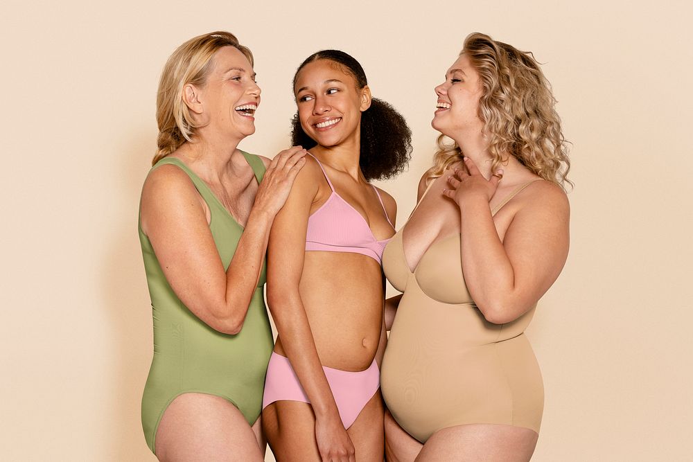 Body positivity and self love, women posing in lingerie 