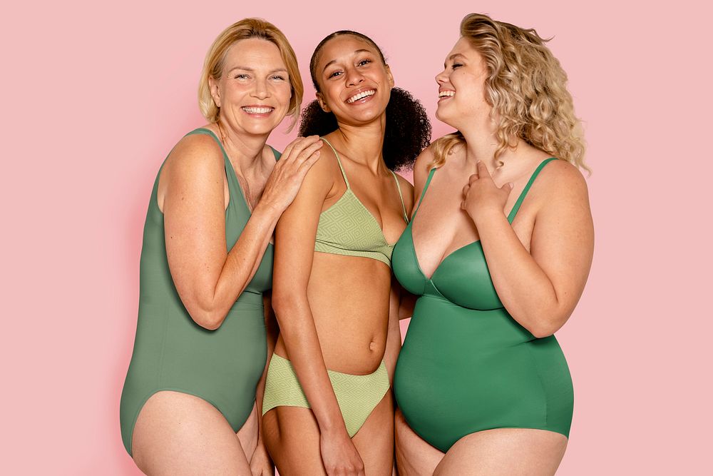 Body positivity swimwear mockup, women's summer fashion psd