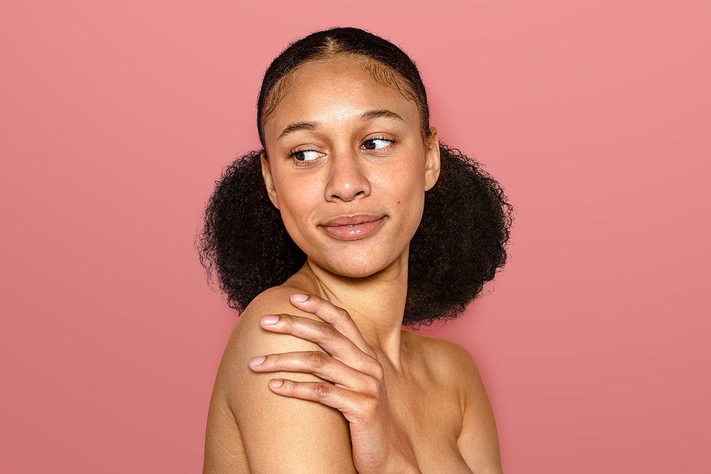 Beautiful African American woman, pink background psd
