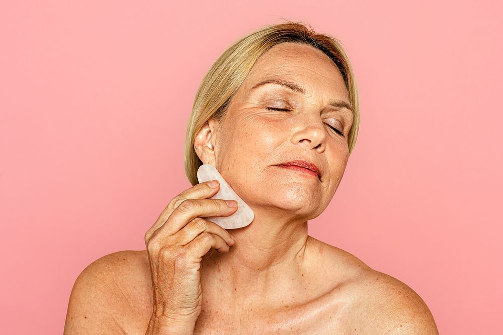 Gua sha anti aging face massage, skincare treatment psd