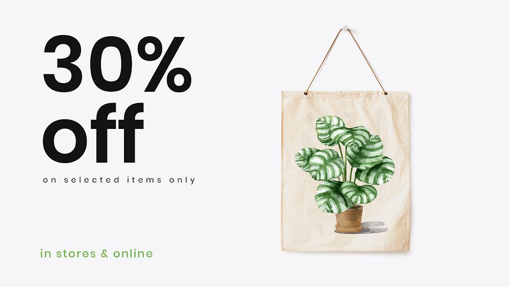 Online houseplant shop template psd with 30% off promotion