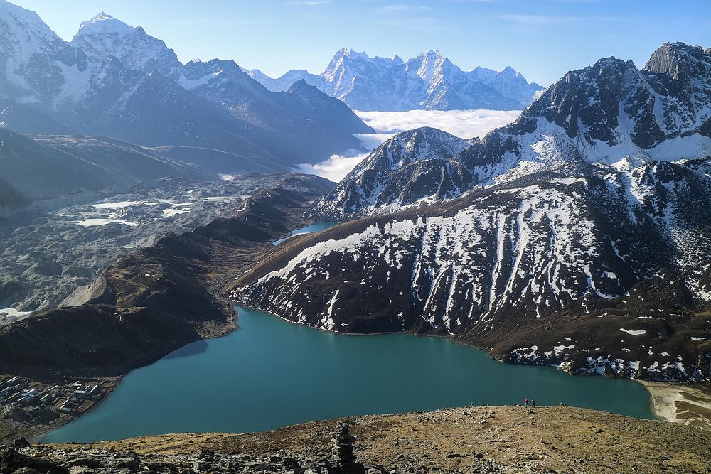 Gokyo Lake seen from above. Original public domain image from Wikimedia Commons