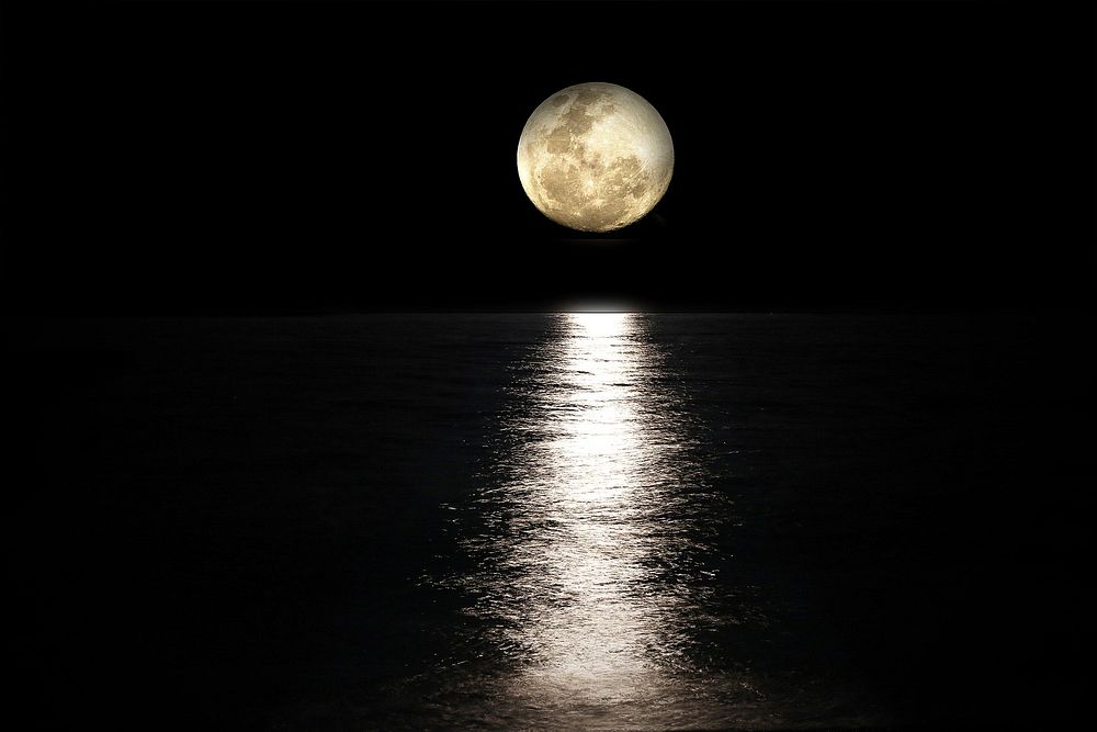 Full moon view above the sea. Original public domain image from Wikimedia Commons