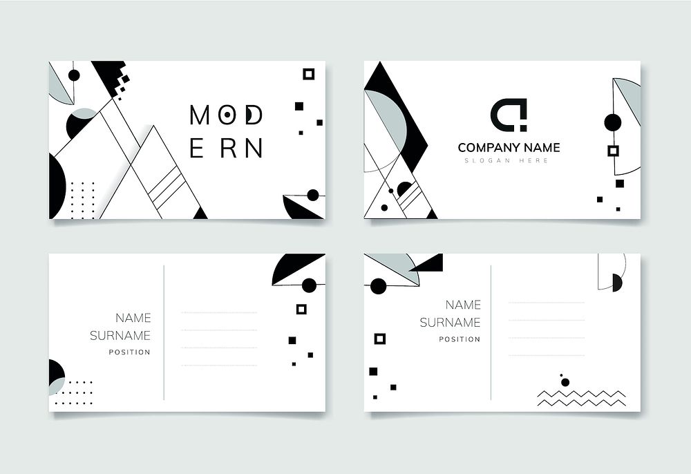 Modern black and white geometric business name card template