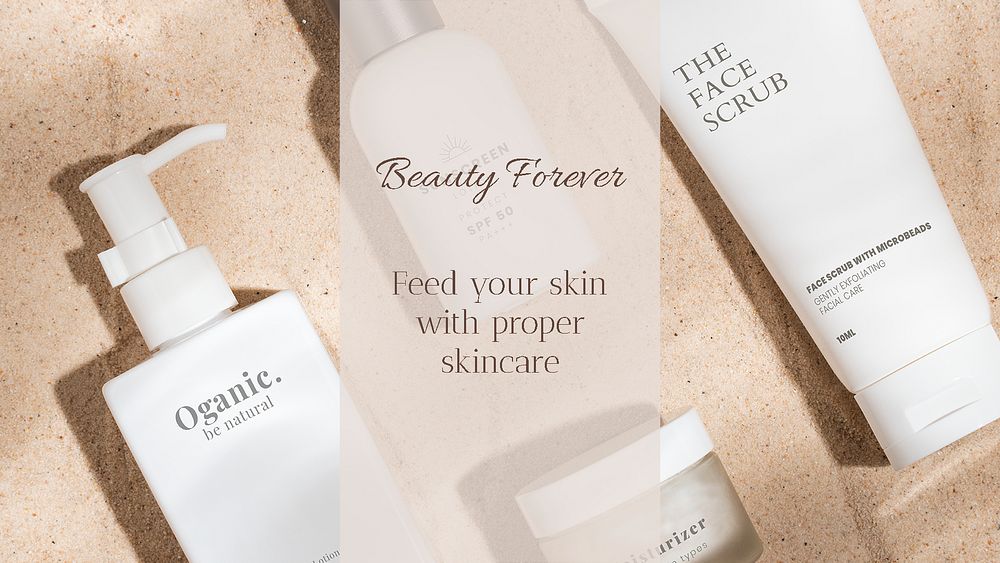 Skincare routine blog banner template, beige design psd