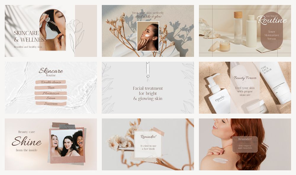 Beauty blog banner templates, skincare business design set psd